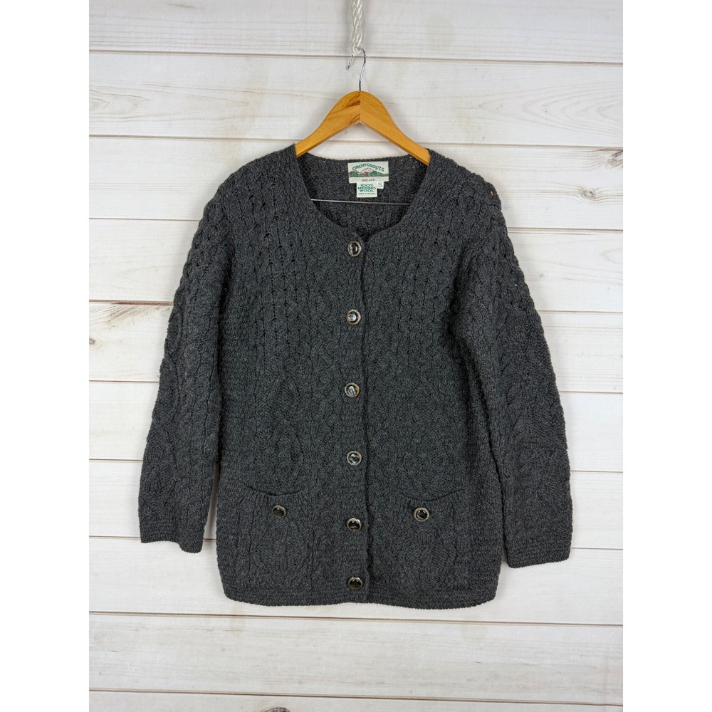 Aran Crafts Sweater Womens Small Ireland 100% Merino Wool Cable Knit Cardigan